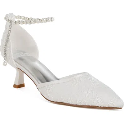 Rag & Co Bruna Faux Pearl Ankle Tie Lace Pump In White/silver