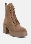 RAG & CO CARMAC HIGH ANKLE PLATFORM BOOTS IN TAN