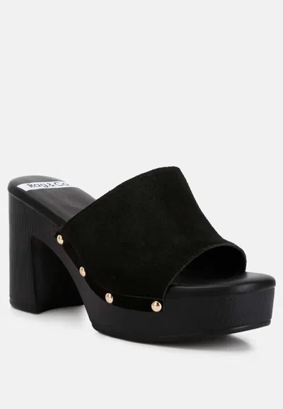 Rag & Co Cartera Suede High Block Heel Clogs In Black