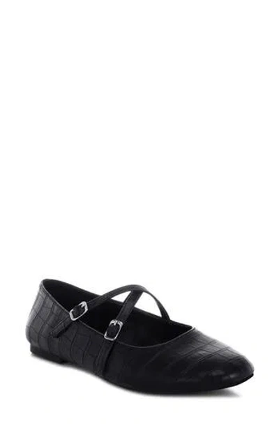 Rag & Co Chirola Croc Embossed Mary Jane Flat In Black