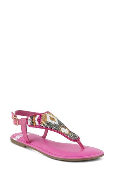 Rag & Co Women's Pink / Purple Chitra Pin Buckle Beaded Flat Sandals In Fuchsia In Pink/purple
