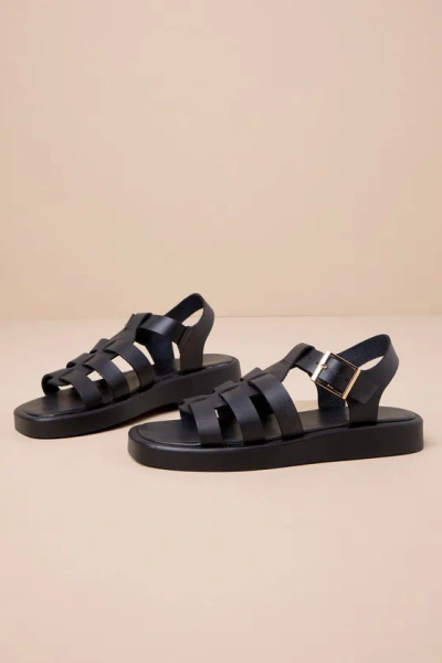 Rag & Co Dacosta Genuine Leather Gladiator Flatform Sandals In Black