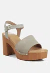 Rag & Co Daniela Suede High Block Sandals In Beige In Grey