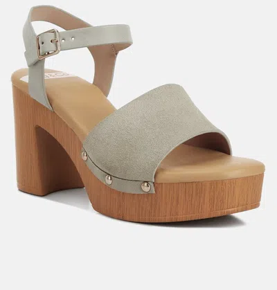 Rag & Co Daniela Suede High Block Sandals In Beige In Grey