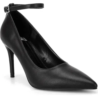 Rag & Co Dittany Pointed Toe Ankle Strap Pump In Black Leather