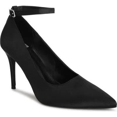 Rag & Co Dittany Pointed Toe Ankle Strap Pump In Black Satin