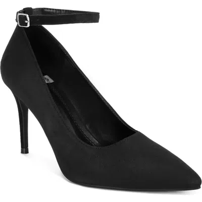 Rag & Co Dittany Pointed Toe Ankle Strap Pump In Black Suede