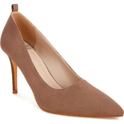 Rag & Co Dittany Pointed Toe Ankle Strap Pump In Taupe Suede