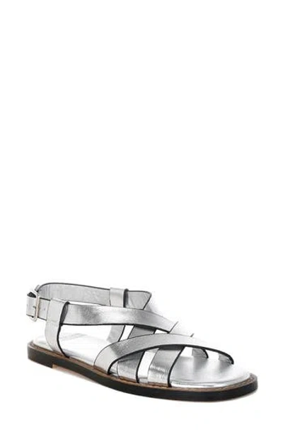 Rag & Co Women's Silver Doata Metallic Genuine Leather Buckled Flats