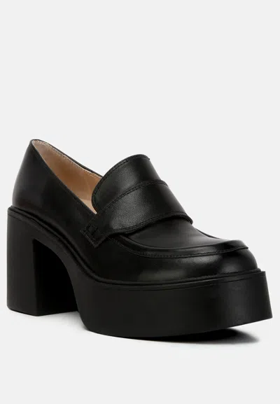 Rag & Co Elspeth Heeled Platform Leather Loafers In Black