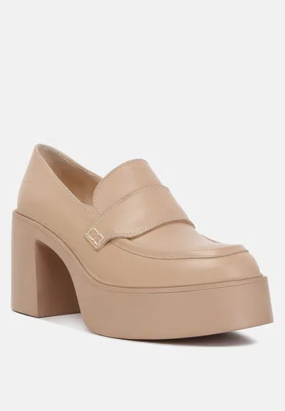 Rag & Co Elspeth Heeled Platform Leather Loafers In Sand In Black