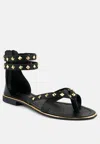 RAG & CO EMMETH STUDS EMBELLISHED BLACK FLAT GLADIATOR SANDALS