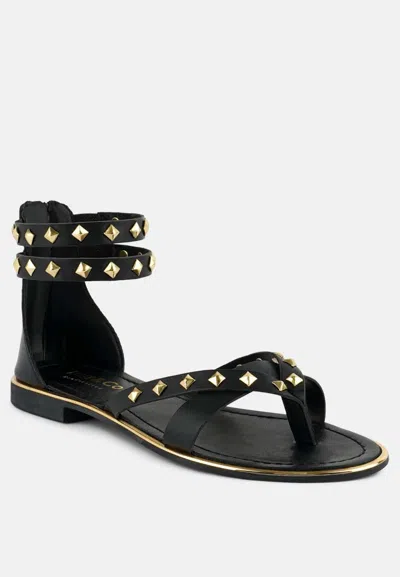 Rag & Co Emmeth Studs Embellished Black Flat Gladiator Sandals