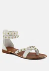 RAG & CO EMMETH STUDS EMBELLISHED WHITE FLAT GLADIATOR SANDALS