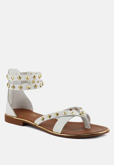 Rag & Co Emmeth Studs Embellished White Flat Gladiator Sandals