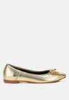 Rag & Co Enchanted Bow Detail Metallic Ballerinas In Gold