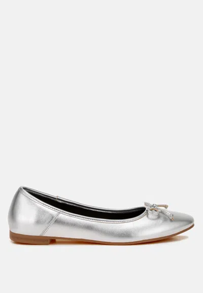 Rag & Co Enchanted Bow Detail Metallic Ballerinas In Silver