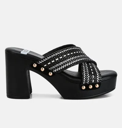 Rag & Co Finley Raffia High Block Heel Clogs In Black