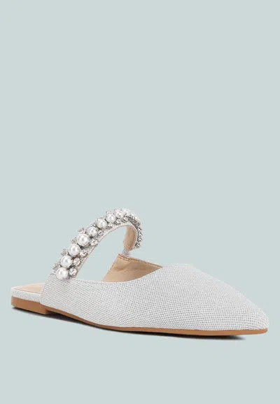 RAG & CO GEODE PEARL EMBELLISHED SLIP ON MULES IN SILVER