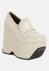 Rag & Co Gilliam Beige High Platform Wedge Loafers In White
