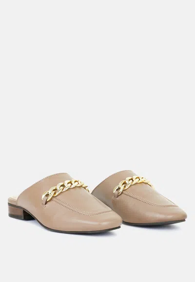 Rag & Co Honey Leather Chain Detail Mules In Taupe In Beige