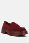 Rag & Co Women's Red Honora Suede Chunky Loafers In Burgundy In Red