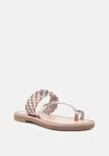 Rag & Co Isidora Bronze Braided Leather Flat Sandal In Pink