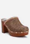 Rag & Co Jeydena Raffia Platform Clogs In Brown In Brown
