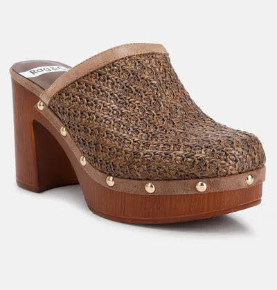 Rag & Co Jeydena Raffia Platform Clogs In Brown