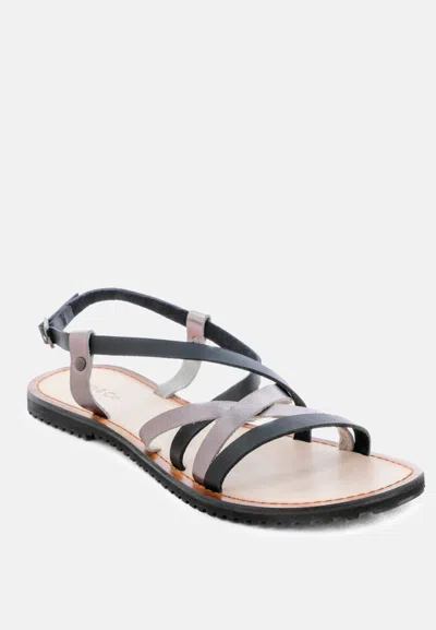 Rag & Co June Black Strappy Flat Leather Sandals In Pink