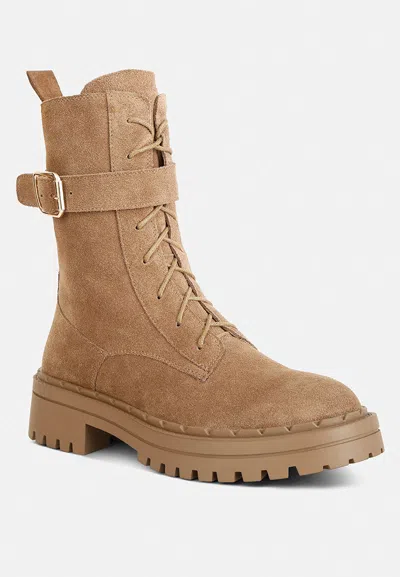 Rag & Co Women's Neutrals Kasper Suede Chunky Lug Boots In Tan In Brown