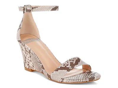 Rag & Co Kodor Wedge Sandal In Beige/brown Snake Print