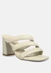 Rag & Co Kywe Off White Textured Heel Chunky Strap Sandals In Beige
