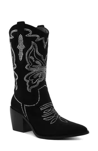 Rag & Co Latafa Rhinestone Western Boot In Black