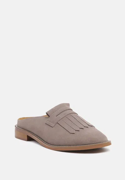 Rag & Co Lena Taupe Genuine Suede Mules In Grey