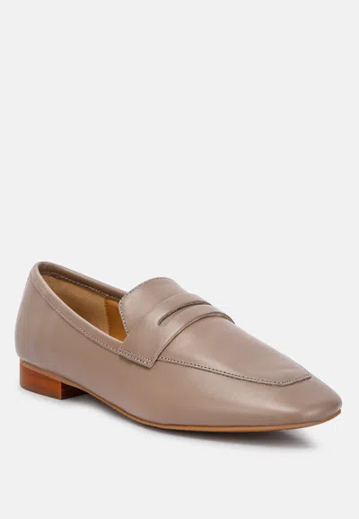 Rag & Co Liliana Taupe Classic Leather Penny Loafers In Brown