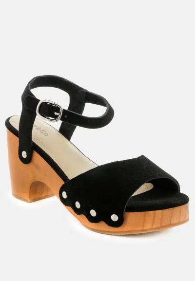 Rag & Co Liona Black Studded Suede Wooden Clogs