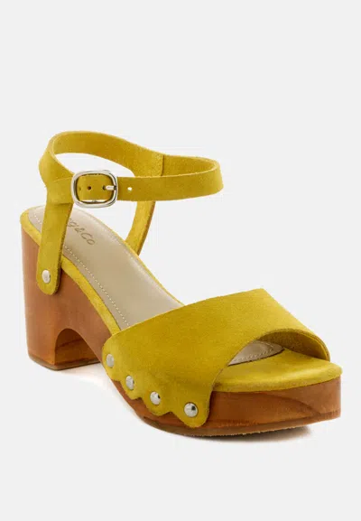 Rag & Co Liona Mustard Studded Suede Clogs Sandals In Yellow