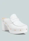 RAG & CO LYRAC RECYCLED LEATHER PLATFORM CLOGS IN WHITE