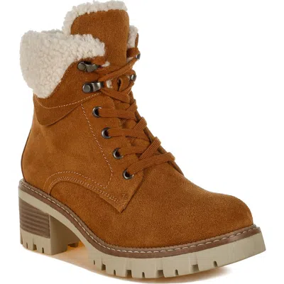 Rag & Co Madoka Water Resistant Lace Up Leather Bootie In Tan