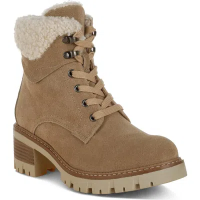 Rag & Co Madoka Water Resistant Lace Up Leather Bootie In Beige