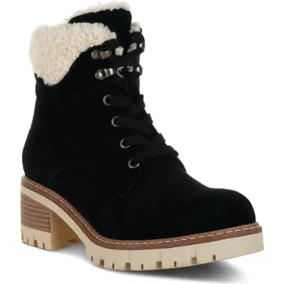 Rag & Co Madoka Water Resistant Lace Up Leather Bootie In Black