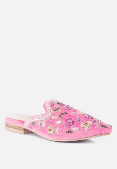 Rag & Co Marcella Pink Embroidered Mules