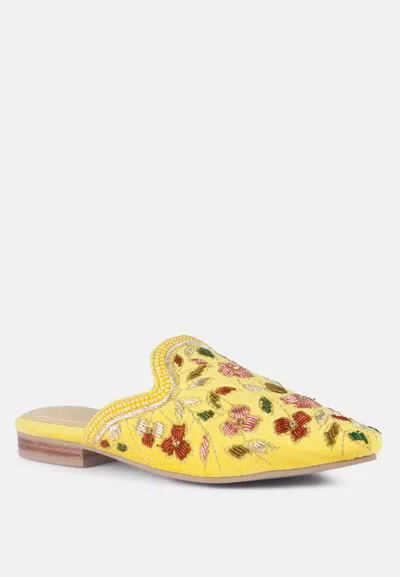 Rag & Co Marcella Yellow Embroidered Mules