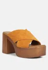 RAG & CO MATRIX CRISS CROSS STRAP BLOCK HEEL SANDALS IN LIGHT TAN