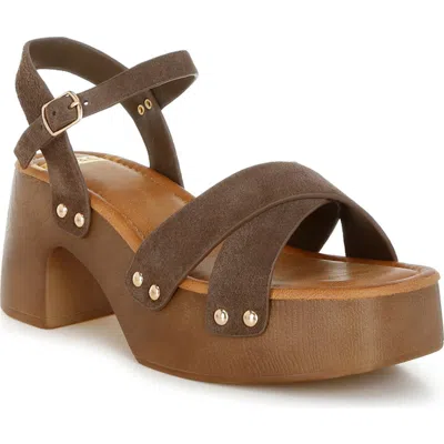 Rag & Co Women's Brown Pikansa Studded Real Suede Clog Sandals