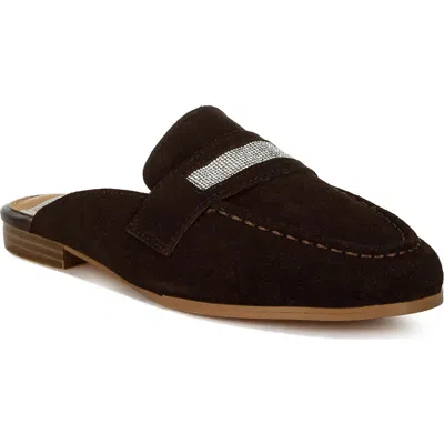 Rag & Co Women's Belorose Rhinestone Strap Suede Mules In Brown