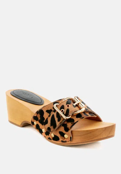 Rag & Co Polly Leopard Clogs In Brown
