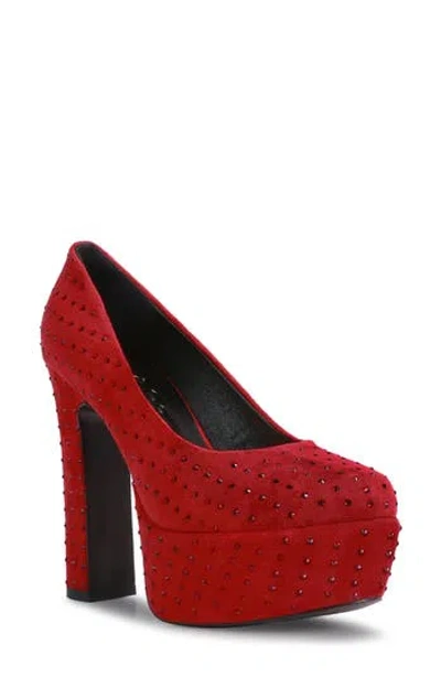 Rag & Co Poppins Rhinestone Platform Pump In Red