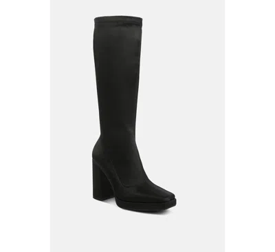 Rag & Co Presto Black Stretchable Satin Long Boot